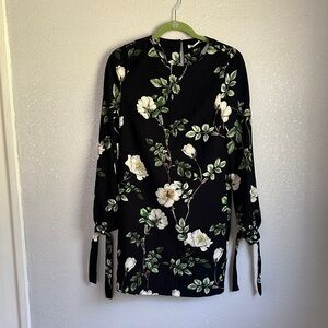 H&M Black Floral Long Sleeve Tie Sleeves Above Knee Dress